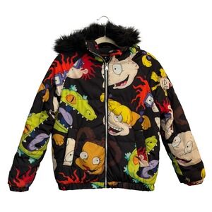 Members Only X Nickelodeon Rugrats Puffer Jacket Faux Fur Hood Men Small Cartoon